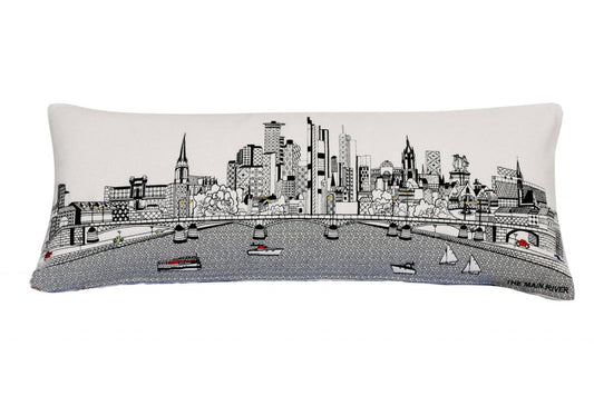 14" X 35" Cream Lumbar Frankfurt Hometown Pride Wool Throw Pillow with Embroidery