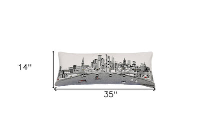 14" X 35" Cream Lumbar Frankfurt Hometown Pride Wool Throw Pillow with Embroidery