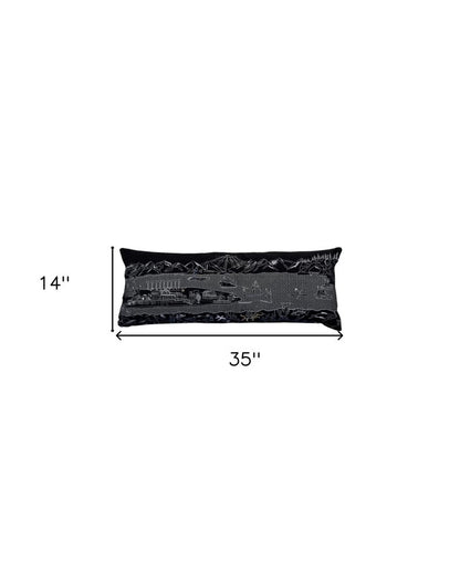 14" X 35" Black Gray and White Hometown Pride Wool Lumbar Throw Pillow