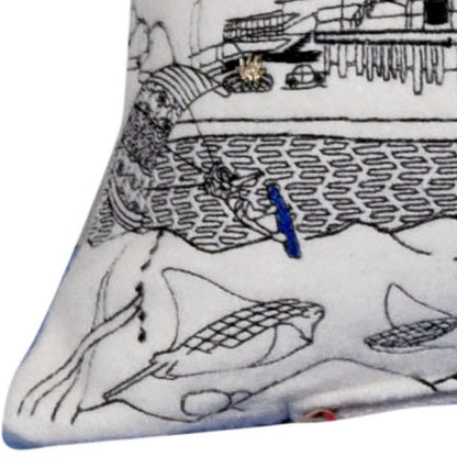 14" X 35" Cream Lumbar Homer Spit Hometown Pride Wool Throw Pillow with Embroidery