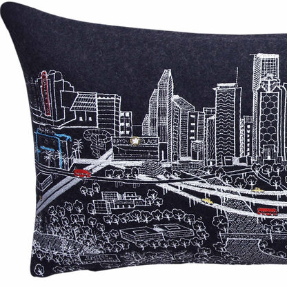 35" Black Houston Nighttime Skyline Lumbar Decorative Pillow