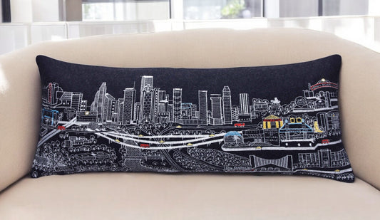 35" Black Houston Nighttime Skyline Lumbar Decorative Pillow