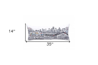 14" X 35" Cream Houston Daylight Skyline Lumbar Decorative Pillow