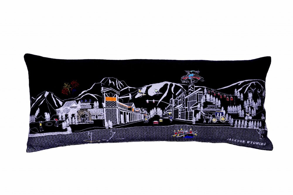 Dark Gray And White Jackson Nighttime Skyline Lumbar Decorative Pillow
