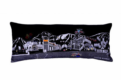 Dark Gray And White Jackson Nighttime Skyline Lumbar Decorative Pillow