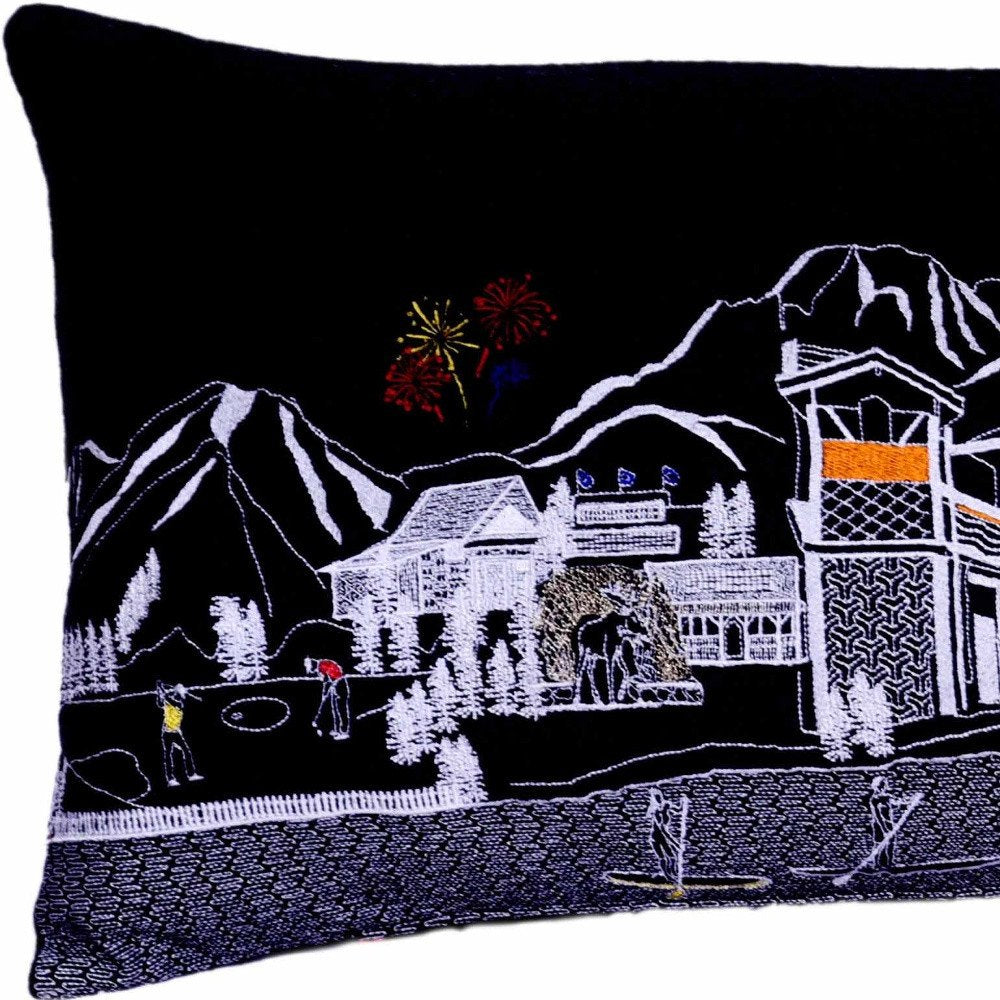 Dark Gray And White Jackson Nighttime Skyline Lumbar Decorative Pillow
