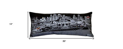 35" Black Kansas City Nighttime Skyline Lumbar Decorative Pillow