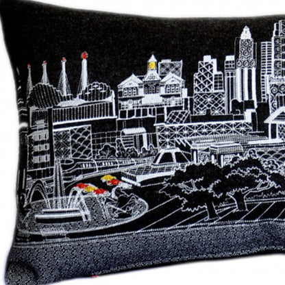 35" Black Kansas City Nighttime Skyline Lumbar Decorative Pillow