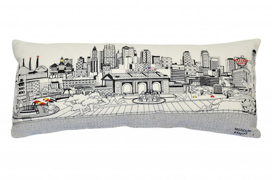 14" X 35" Cream Kansas City Daylight Skyline Lumbar Decorative Pillow