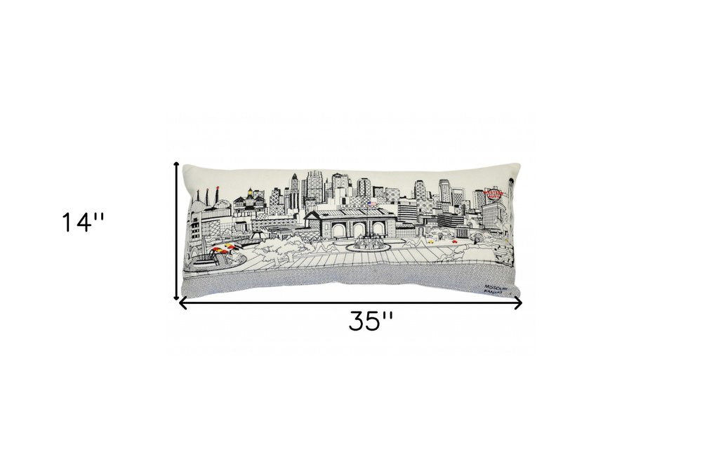 14" X 35" Cream Kansas City Daylight Skyline Lumbar Decorative Pillow