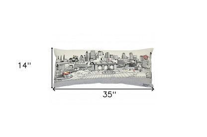 14" X 35" Cream Kansas City Daylight Skyline Lumbar Decorative Pillow