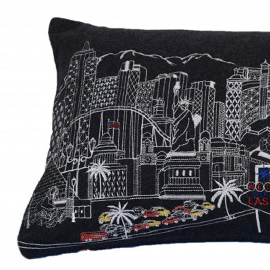 14" X 35" Black Gray and White Hometown Pride Wool Lumbar Throw Pillow