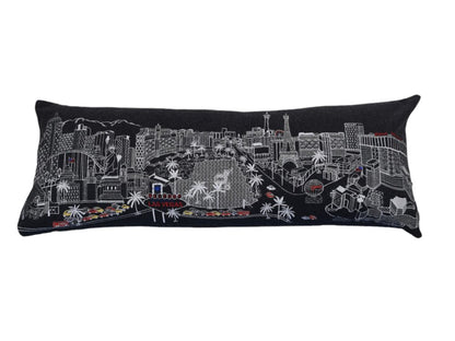 14" X 35" Dark Gray And White Las Vegas Nighttime Skyline Lumbar Decorative Pillow