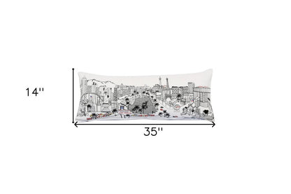 14" X 35" Cream Las Vegas Daylight Skyline Lumbar Decorative Pillow