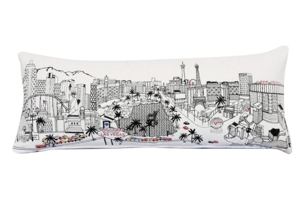 14" X 35" Cream Las Vegas Daylight Skyline Lumbar Decorative Pillow
