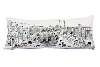 14" X 35" Cream Las Vegas Daylight Skyline Lumbar Decorative Pillow