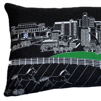 14" X 35" Dark Gray And White Lumbar Lexington Hometown Pride Wool Throw Pillow with Embroidery