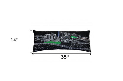 14" X 35" Dark Gray And White Lumbar Lexington Hometown Pride Wool Throw Pillow with Embroidery