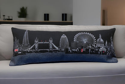 35" Black London Nighttime Skyline Lumbar Decorative Pillow