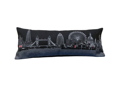 14" X 35" Dark Gray And White London Nighttime Skyline Lumbar Decorative Pillow