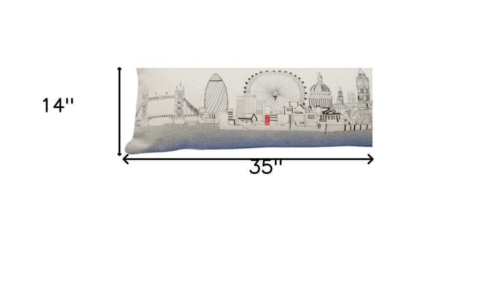 14" X 35" Cream London  Daylight Skyline Lumbar Decorative Pillow