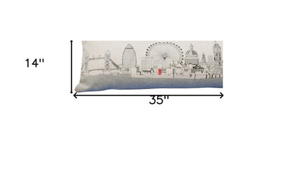 14" X 35" Cream London  Daylight Skyline Lumbar Decorative Pillow