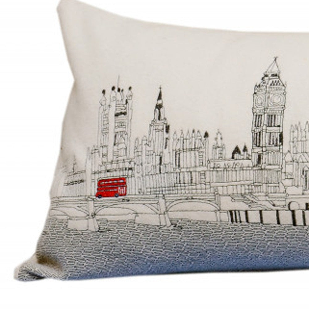 35" White London Daylight Skyline Lumbar Decorative Pillow