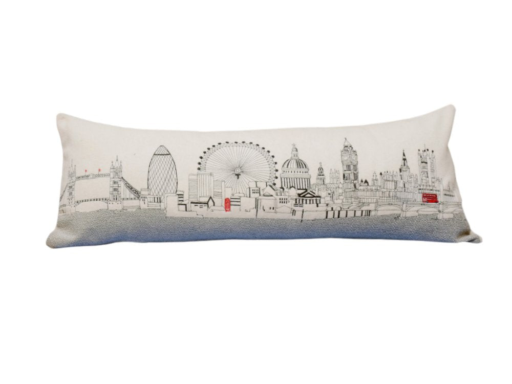14" X 35" Cream London  Daylight Skyline Lumbar Decorative Pillow