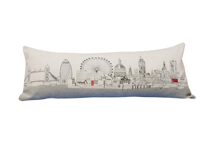 14" X 35" Cream London  Daylight Skyline Lumbar Decorative Pillow