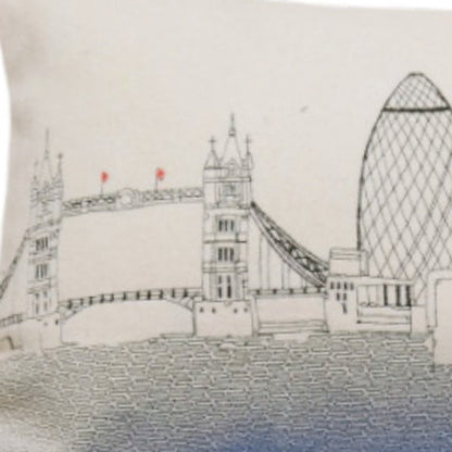 14" X 35" Cream London  Daylight Skyline Lumbar Decorative Pillow