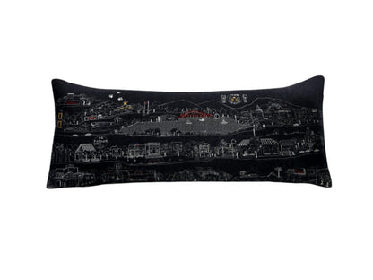 14" X 35" Dark Gray And White Los Gatos Nighttime Skyline Lumbar Decorative Pillow