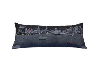 14" X 35" Dark Gray And White Los Angeles Nighttime Skyline Lumbar Decorative Pillow