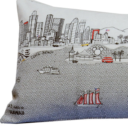 14" X 35" Cream Los Angeles Daylight Skyline Lumbar Decorative Pillow
