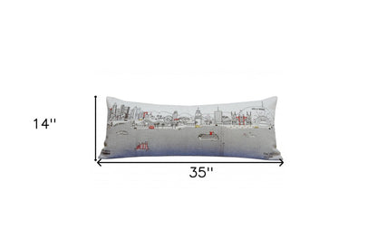 14" X 35" Cream Los Angeles Daylight Skyline Lumbar Decorative Pillow