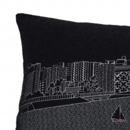 14" X 35" Dark Gray And White Madison Nighttime Skyline Lumbar Decorative Pillow