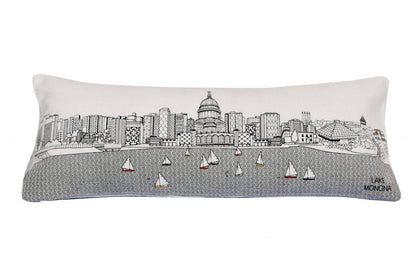 14" X 35" Cream Madison Daylight Skyline Lumbar Decorative Pillow