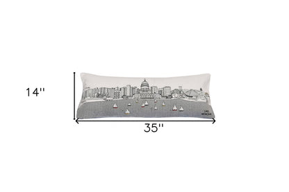 14" X 35" Cream Madison Daylight Skyline Lumbar Decorative Pillow
