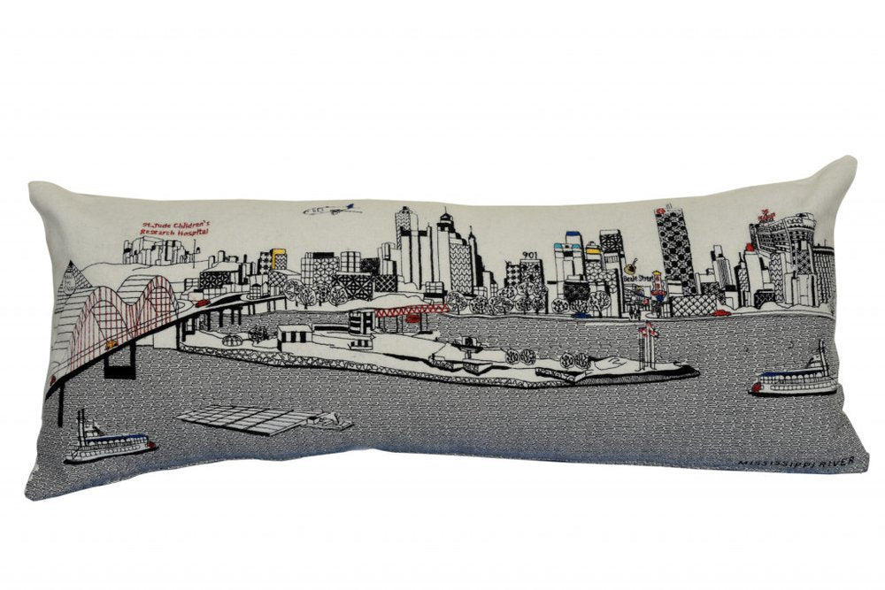 14" X 35" Cream Memphis Daylight Skyline Lumbar Decorative Pillow