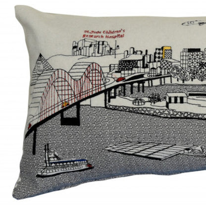 14" X 35" Cream Memphis Daylight Skyline Lumbar Decorative Pillow