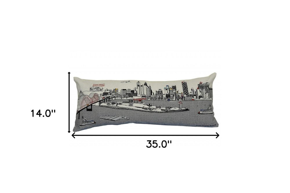 14" X 35" Cream Memphis Daylight Skyline Lumbar Decorative Pillow