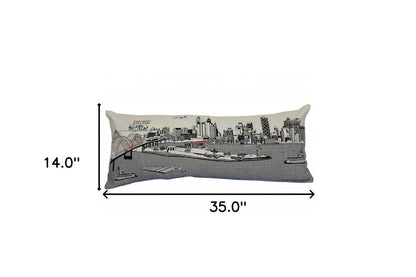 14" X 35" Cream Memphis Daylight Skyline Lumbar Decorative Pillow
