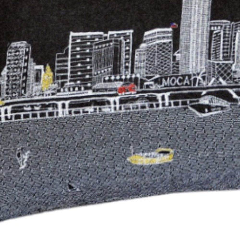 14" X 35" Dark Gray And White Miami Nighttime Skyline Lumbar Decorative Pillow
