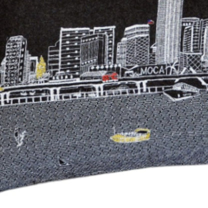 14" X 35" Dark Gray And White Miami Nighttime Skyline Lumbar Decorative Pillow