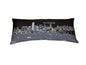 14" X 35" Dark Gray And White Miami Nighttime Skyline Lumbar Decorative Pillow
