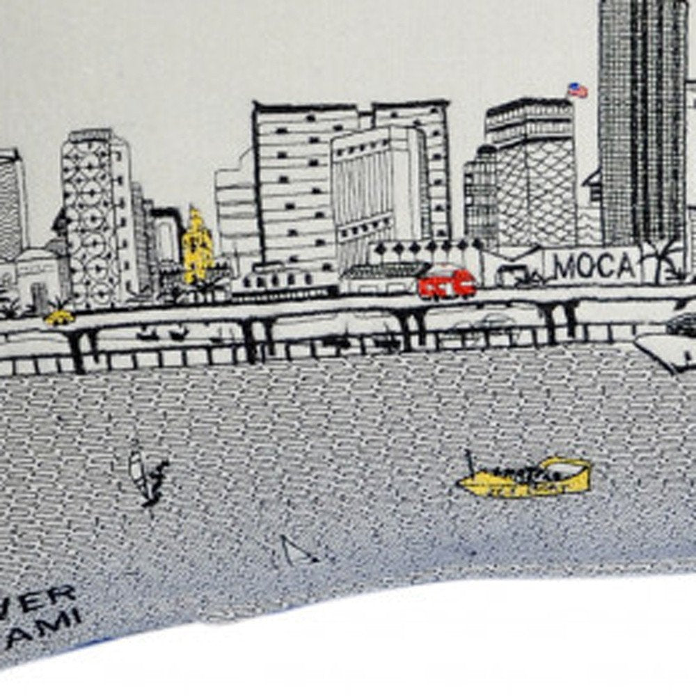 14" X 35" Cream Miami Daylight Skyline Lumbar Decorative Pillow
