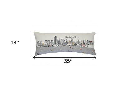 14" X 35" Cream Miami Daylight Skyline Lumbar Decorative Pillow