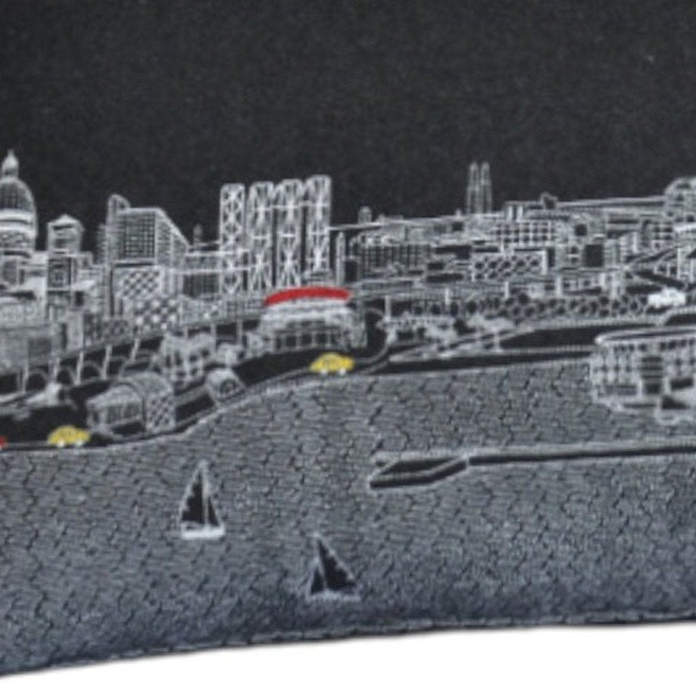 14" X 35" Dark Gray And White Milwaukee Nighttime Skyline Lumbar Decorative Pillow