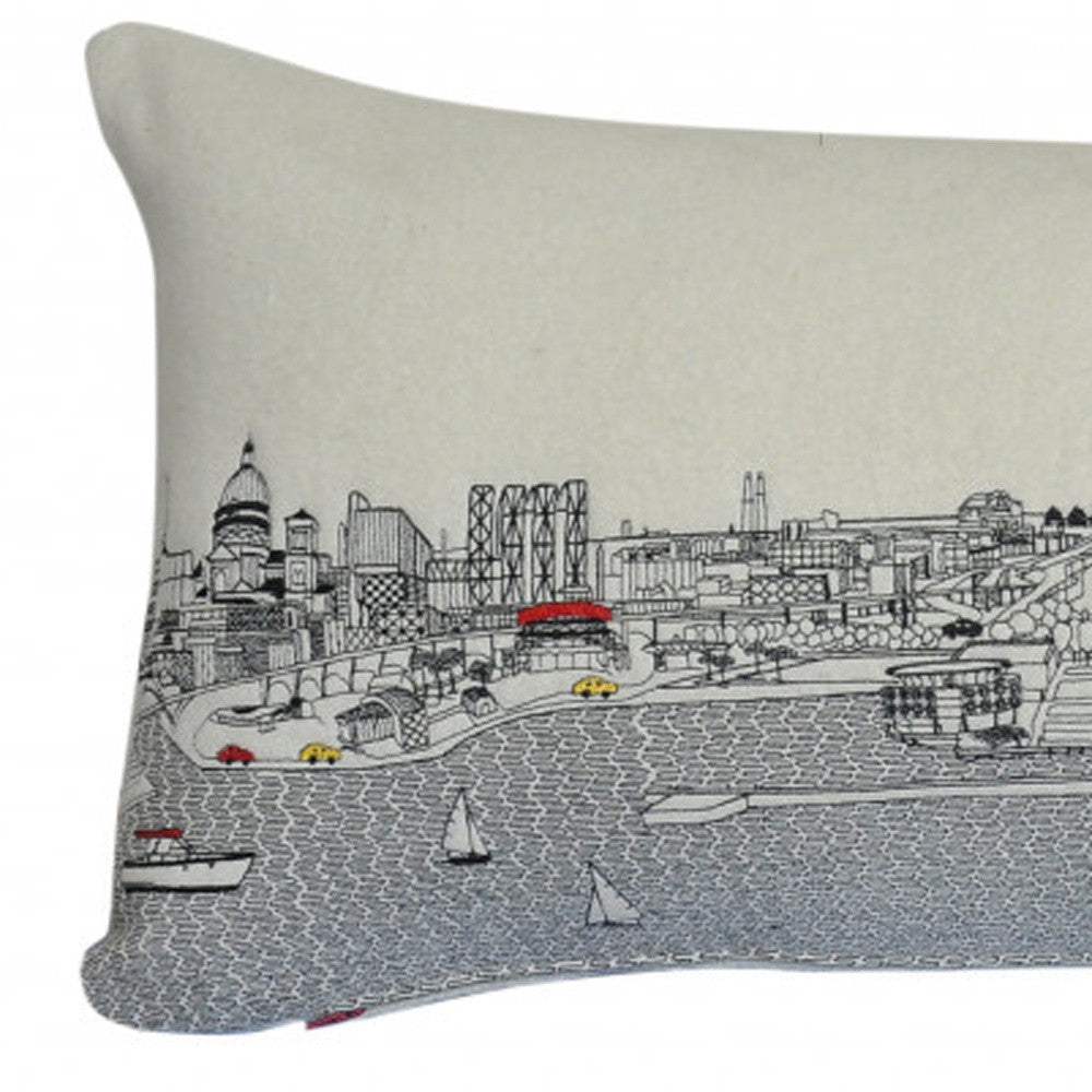 35" White Milwaukee Daylight Skyline Lumbar Decorative Pillow