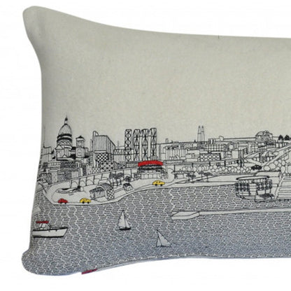 14" X 35" Cream Milwaukee Daylight Skyline Lumbar Decorative Pillow