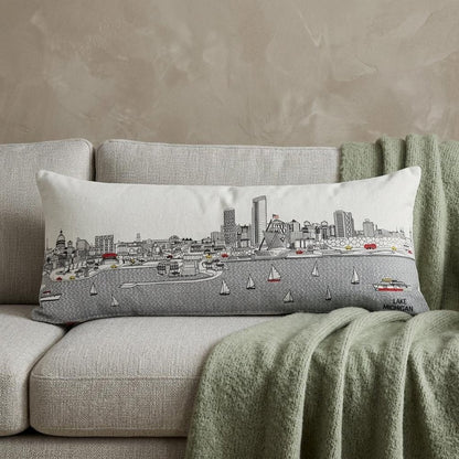 14" X 35" Cream Milwaukee Daylight Skyline Lumbar Decorative Pillow